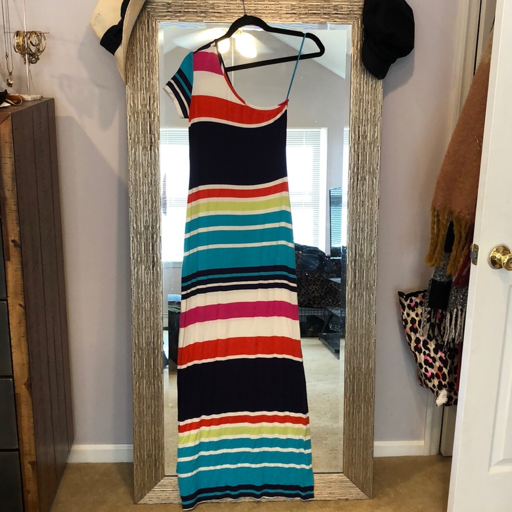 One Shoulder Striped Maxi Dress, Size S